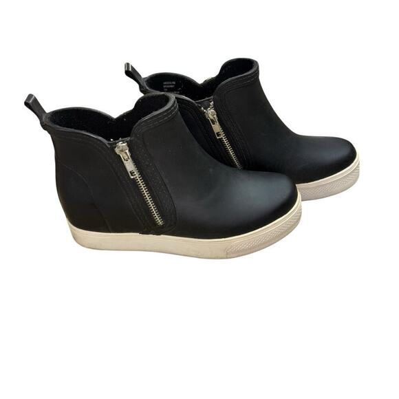 Steve Madden Black Wedge Rubber Pull On Snow Booties Women's 7 Casual Zipper - Picture 5 of 13